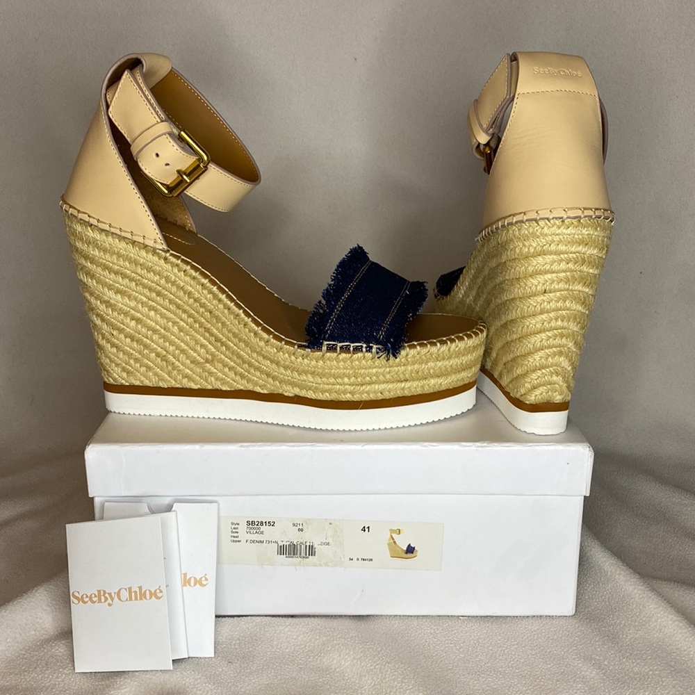 $325 RETAIL- NIB See by Chloé Glyn Wedge Espadrille size 41/9.5